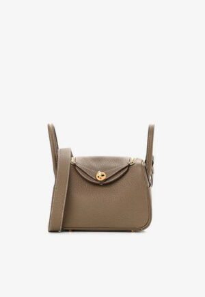 Hermès Mini Lindy 20 in Etoupe Taurillon Clemence with Gold Hardware bag