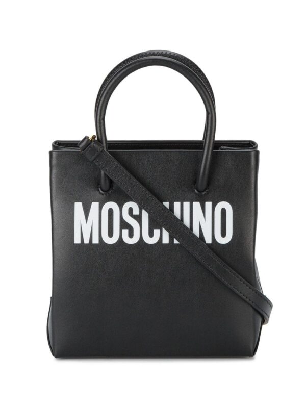 12227894_10546780_1000.jpg Moschino Black logo print leather tote bag
