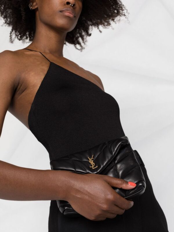 Saint Laurent  Black Logo Plaque Quilted Clutch
