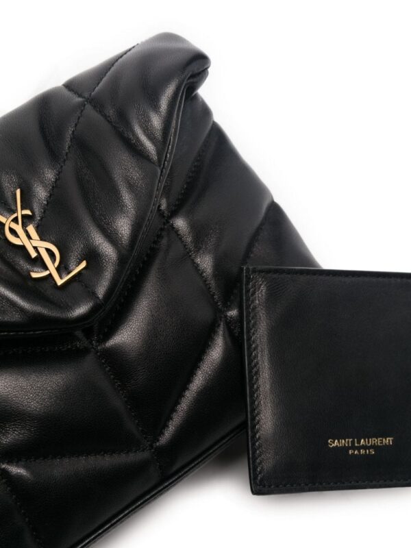 Saint Laurent  Black Logo Plaque Quilted Clutch