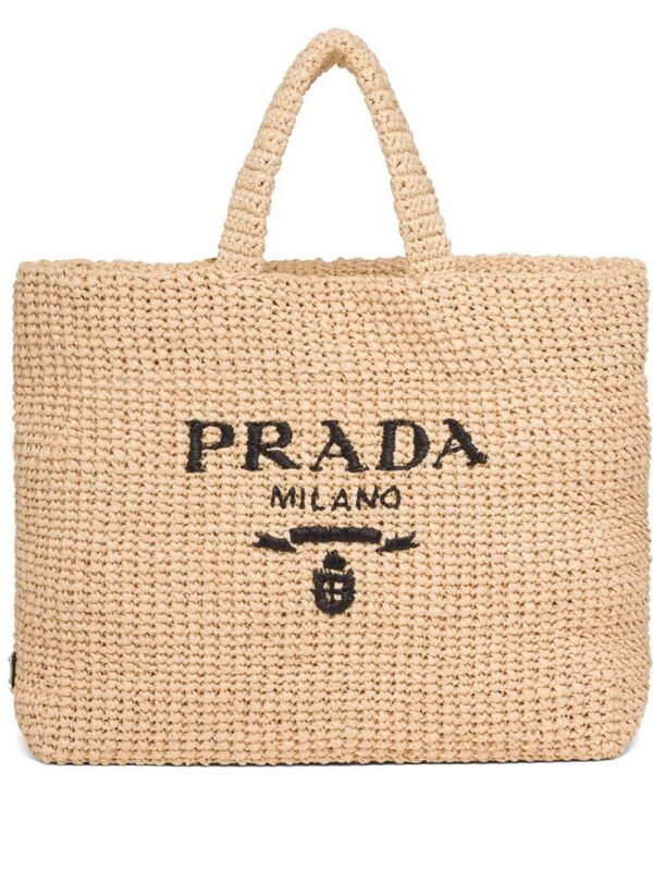 16763011_33136494_1000_8b2a9a15-24d1-4e06-874e-9df42d504ccf.jpg Prada logo-embroidered raffia tote bag