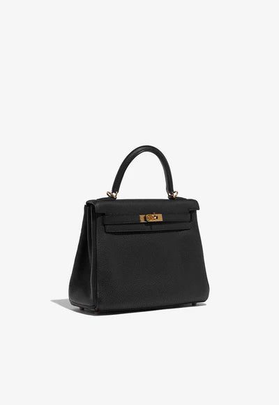 Hermès Kelly 25 Top Handle Bag in Black Togo Leather with Gold Hardware bag