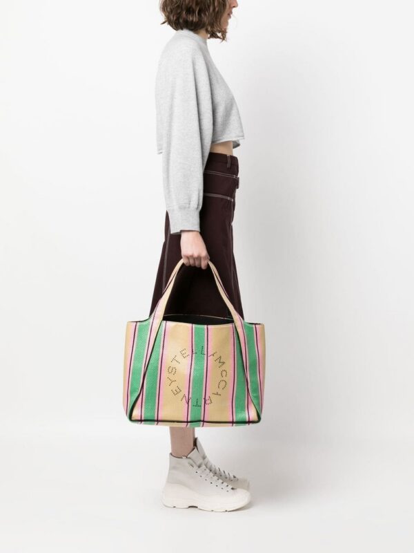 Stella McCartney stripe-print raffia tote bag