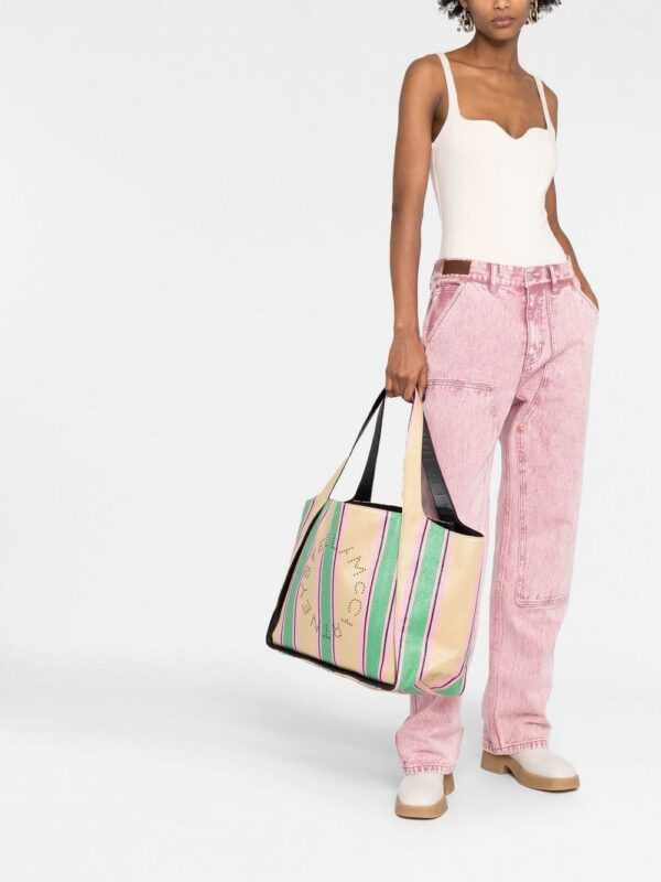 19346308_42534619_1000.jpg Stella McCartney Logo striped woven tote bag