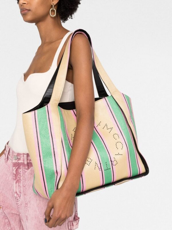 19346308_42534637_1000.jpg Stella McCartney Logo striped woven tote bag