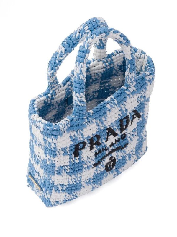 Prada  logo-knit gingham tote bag