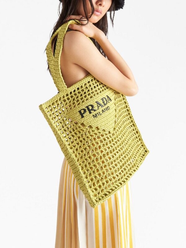 Prada logo-embroidered raffia tote bag