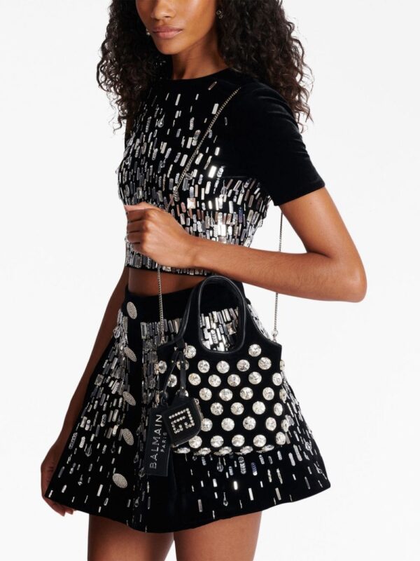 Balmain crystal-embellished velvet tote bag