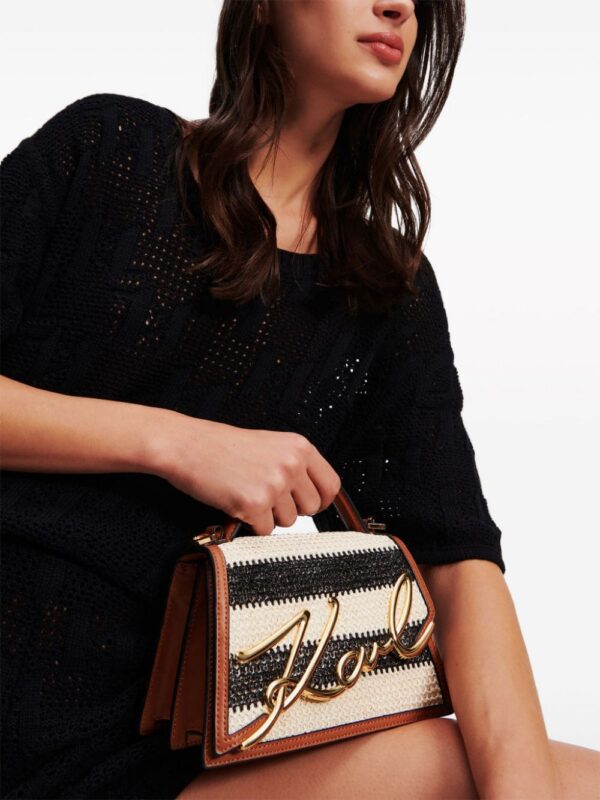 Karl Lagerfeld small Signature raffia top-handle bag