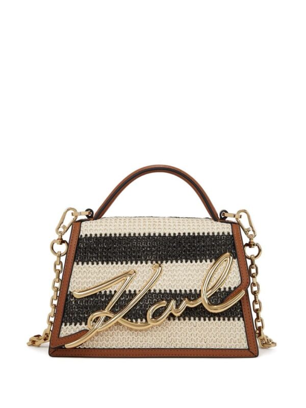 Karl Lagerfeld small Signature raffia top-handle bag