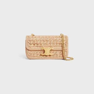 112252ETU-02VG_1_SUM23.jpg CELINE CHAIN SHOULDER BAG CLAUDE IN RAFFIA EFFECT TEXTILE