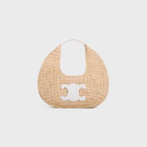 112772EYR-01BC_1_SS24_P2_W.jpg CELINE classic panier HOBO BAG IN Raffia and Calfskin