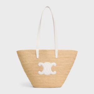 114342FF7-01RC_1_SUM25_W.jpg CELINE MEDIUM SUPPLE CELINE CLASSIC PANIER IN Raffia and calfskin