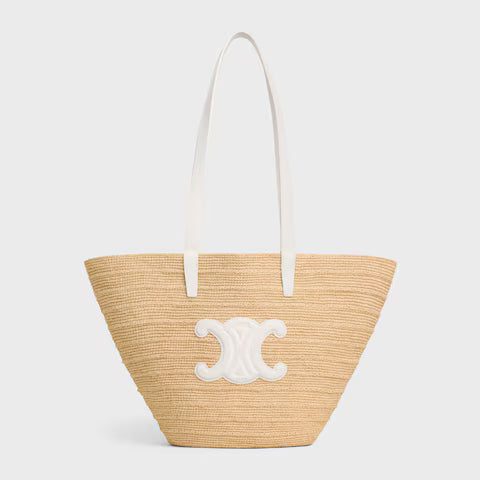 114342FF7-01RC_1_SUM25_W.jpg CELINE MEDIUM SUPPLE CELINE CLASSIC PANIER IN Raffia and calfskin