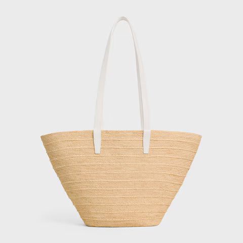 114342FF7-01RC_3_SUM25_W.jpg CELINE MEDIUM SUPPLE CELINE CLASSIC PANIER IN Raffia and calfskin