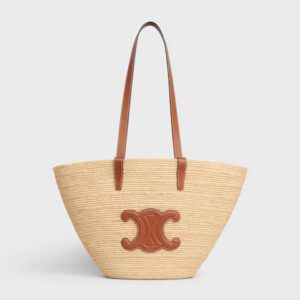 114342FF7-04LU_1_SS24_P1_W_54d64e58-ada2-426d-8de8-b8cb85e1e8d2.jpg CELINE MEDIUM SUPPLE CELINE CLASSIC PANIER IN Raffia and calfskin