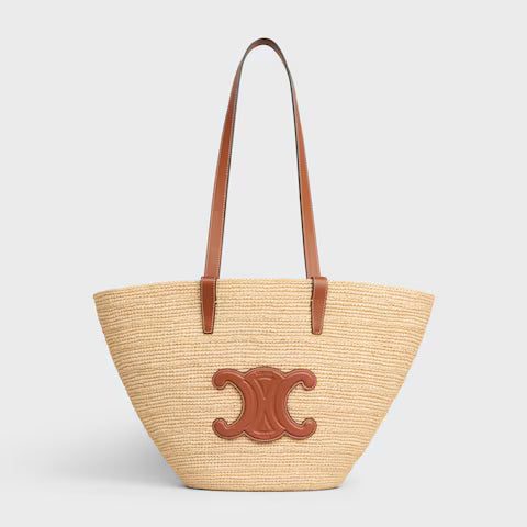 114342FF7-04LU_1_SS24_P1_W_54d64e58-ada2-426d-8de8-b8cb85e1e8d2.jpg CELINE MEDIUM SUPPLE CELINE CLASSIC PANIER IN Raffia and calfskin
