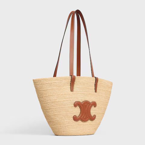 114342FF7-04LU_2_SS24_P1_W_3d09fa3c-099a-45d2-bb5e-b1a78f5a8c28.jpg CELINE MEDIUM SUPPLE CELINE CLASSIC PANIER IN Raffia and calfskin