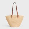 114342FF7-04LU_3_SS24_P1_W.jpg CELINE MEDIUM SUPPLE CELINE CLASSIC PANIER IN Raffia and calfskin