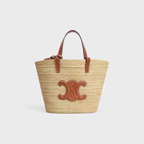 115802FF7-04LU_1_SS24_P1_W.jpg CELINE TEEN SUPPLE CELINE CLASSIC PANIER IN Raffia and calfskin