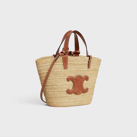 115802FF7-04LU_2_SS24_P1_W.jpg CELINE TEEN SUPPLE CELINE CLASSIC PANIER IN Raffia and calfskin