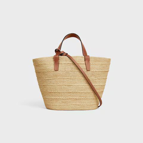 115802FF7-04LU_3_SS24_P1_W.jpg CELINE TEEN SUPPLE CELINE CLASSIC PANIER IN Raffia and calfskin