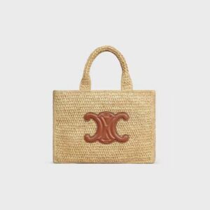 116302FF7-04LU_1_SS24_P1_W_80985f1d-0bb0-4999-895e-dbdef1cfa3df.jpg CELINE SMALL CABAS THAIS IN Raffia and calfskin