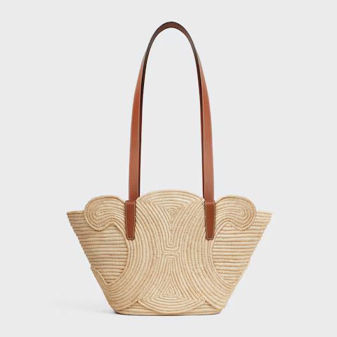 117022FWB-04LU_1_SS24_P2_W.jpg CELINE CLASSIC PANIER SMALL BRAIDED TRIOMPHE in RAFFIA and CALFSKIN