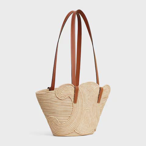 117022FWB-04LU_2_SS24_P2_W.jpg CELINE CLASSIC PANIER SMALL BRAIDED TRIOMPHE in RAFFIA and CALFSKIN