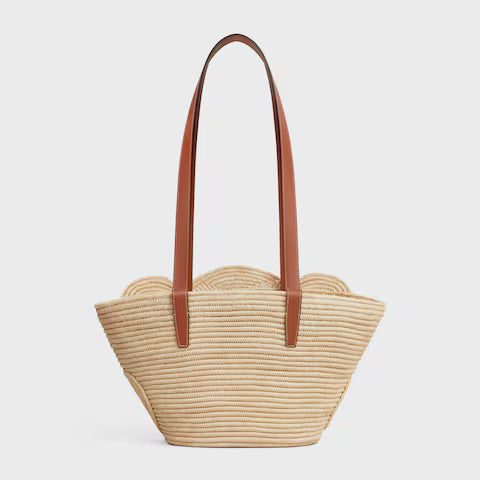 117022FWB-04LU_3_SS24_P2_W.jpg CELINE CLASSIC PANIER SMALL BRAIDED TRIOMPHE in RAFFIA and CALFSKIN