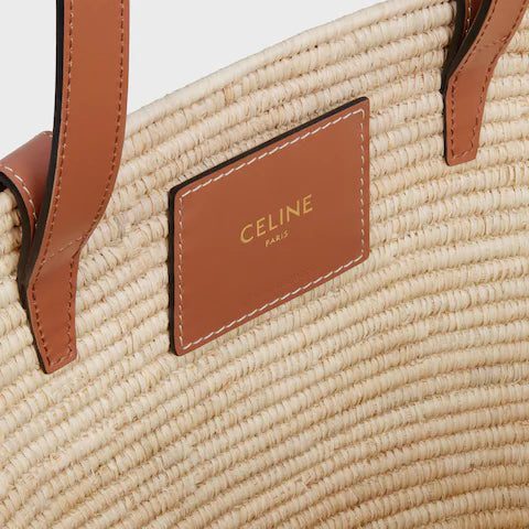 117022FWB-04LU_4_SS24_P2_W.jpg CELINE CLASSIC PANIER SMALL BRAIDED TRIOMPHE in RAFFIA and CALFSKIN