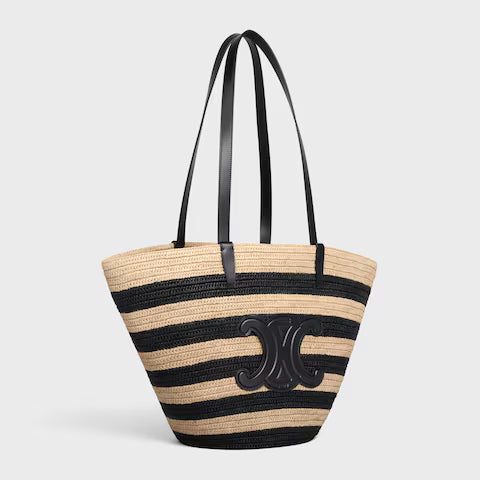 117082FWD-02NC_2_SS24_P2_W.jpg CELINE STRIPED COUFFIN Celine Classic Panier in RAFFIA AND CALFSKIN