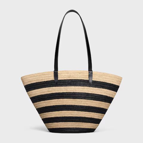 117082FWD-02NC_3_SS24_P2_W.jpg CELINE STRIPED COUFFIN Celine Classic Panier in RAFFIA AND CALFSKIN