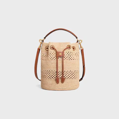 117862FX8-04LU_1_SS24_P2_W.jpg CELINE CLARA CELINE CLASSIC PANIER in RAFFIA AND CALFSKIN