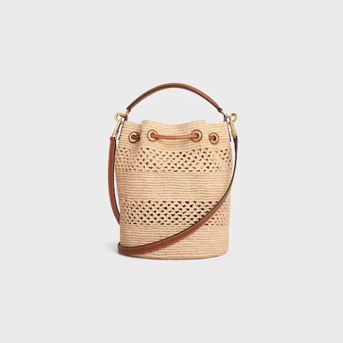 117862FX8-04LU_3_SS24_P2_W.jpg CELINE CLARA CELINE CLASSIC PANIER in RAFFIA AND CALFSKIN