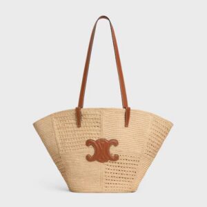 119682GP5-02NT_1_SUM25_W.jpg CELINE Celine Classic Panier Medium Couffin IN RAFFIA PATCHWORK AND CALFSKIN