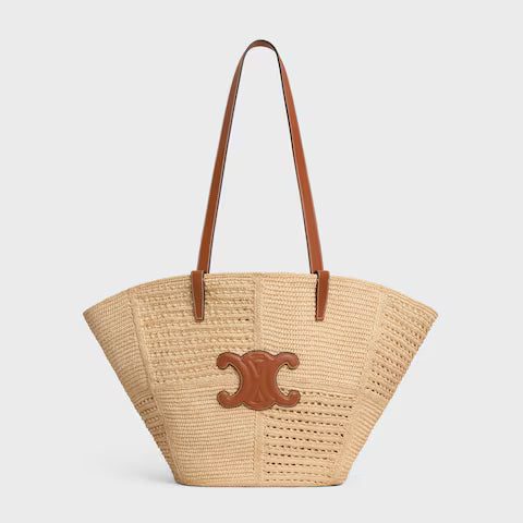 119682GP5-02NT_1_SUM25_W.jpg CELINE Celine Classic Panier Medium Couffin IN RAFFIA PATCHWORK AND CALFSKIN