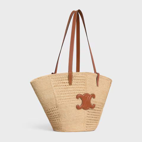 119682GP5-02NT_2_SUM25_W.jpg CELINE Celine Classic Panier Medium Couffin IN RAFFIA PATCHWORK AND CALFSKIN