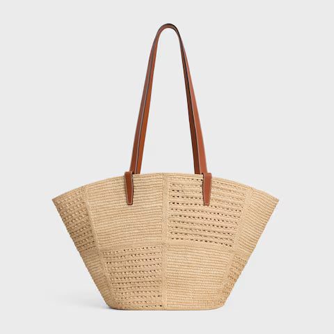 119682GP5-02NT_3_SUM25_W.jpg CELINE Celine Classic Panier Medium Couffin IN RAFFIA PATCHWORK AND CALFSKIN
