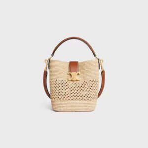 119742GNS-02NT_1_SUM25_W.jpg CELINE SMALL LOUISE BUCKET IN RAFFIA AND CALFSKIN