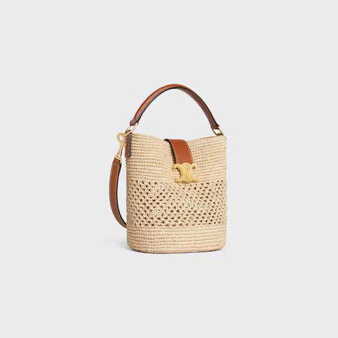 119742GNS-02NT_3_SUM25_W_b542d33c-aa0d-47e0-b7c7-8cd093d12283.jpg CELINE SMALL LOUISE BUCKET IN RAFFIA AND CALFSKIN