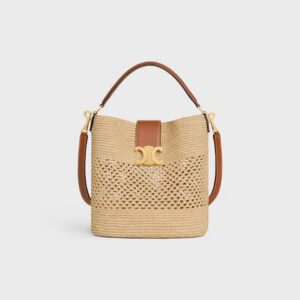 123152GUJ-02NT_1_FALL25_W.jpg CELINE MEDIUM LOUISE BUCKET IN RAFFIA AND CALFSKIN