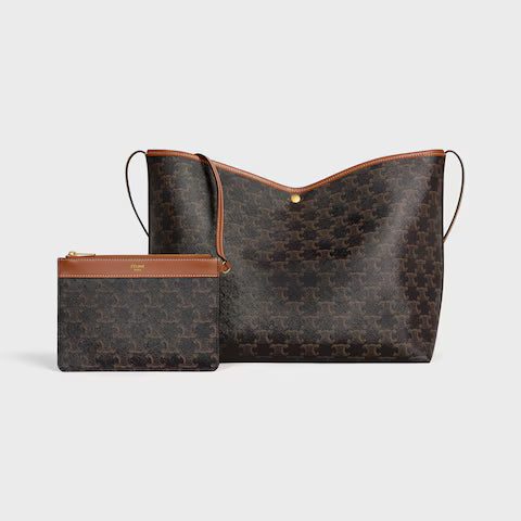 123912GXC-04LU_4_WIN25_W_V2.jpg CELINE SOFT SHOPPER BAG IN Triomphe Canvas and Calfskin