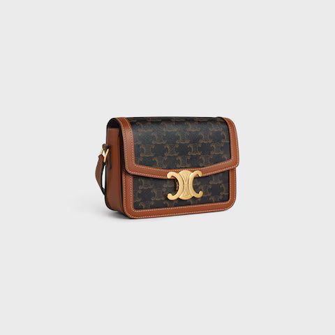 188882BZ4-04LU_2_SS24_P1_W.jpg CELINE TEEN TRIOMPHE BAG IN Triomphe Canvas and Calfskin