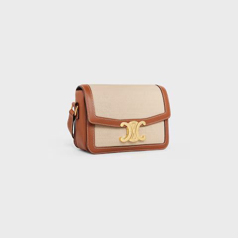 188882EGC-02NT_2_SPR23.jpg CELINE TEEN TRIOMPHE BAG IN TEXTILE AND CALFSKIN