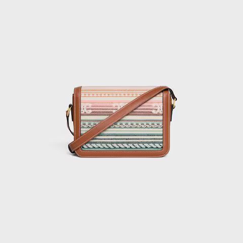 188882GRJ-14ML_3_FALL25_W_948e18ac-0506-459c-afe7-c2ea146cfa47.jpg CELINE TEEN TRIOMPHE BAG IN STRIPED TEXTILE AND CALFSKIN