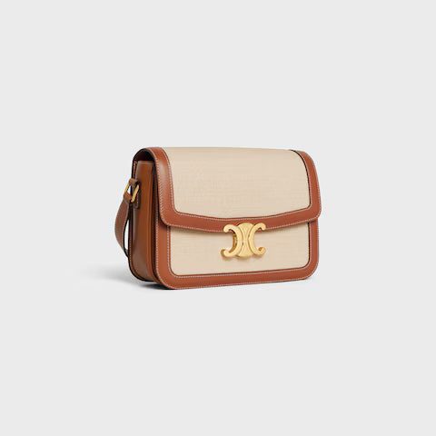 191242EGC-02NT_2_SPR23.jpg CELINE CLASSIQUE TRIOMPHE BAG IN TEXTILE AND CALFSKIN