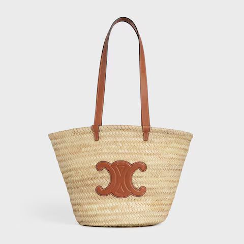 192622CGG-04LU_1_SPR20_409562.jpg CELINE MEDIUM CELINE CLASSIC PANIER IN palm leaves and Calfskin