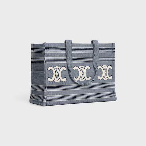 196762GQD-07BA_3_SUM25_W.jpg CELINE Large Cabas Thais IN Striped Textile With Triomphe