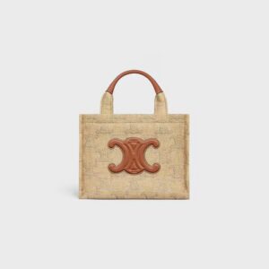 199162FK3-02NA_1_FW23_W.jpg CELINE small cabas thais in raffia effect textile with triomphe jacquard